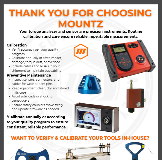 Torque Analyzer and Sensors Service Card